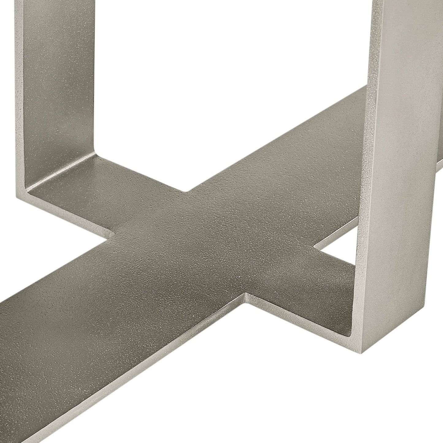 007 SI-2453332 | Closeup | Tempo Console Table by Bernhardt in larza, satin nickel. Made from oak, aluminum in a transitional style.