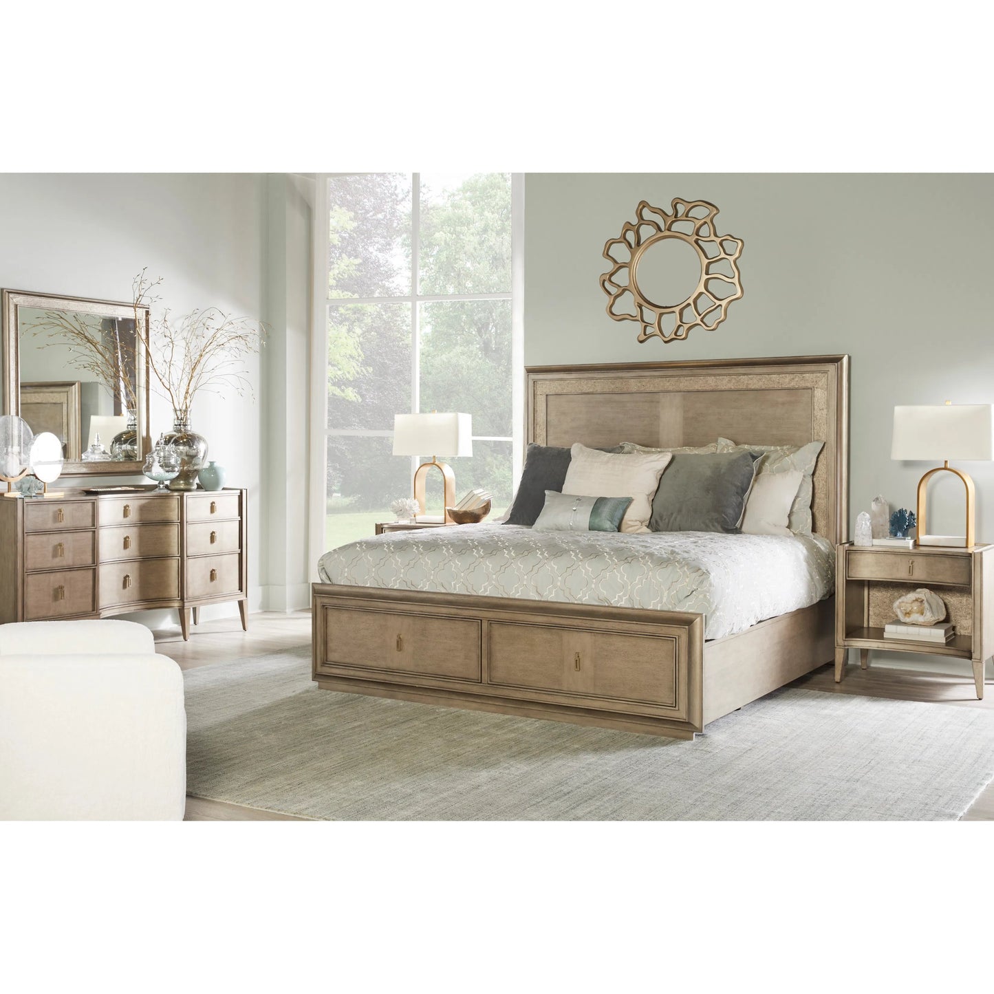 001 SI-2334439 | Lifestyle | Cove Open Nightstand by A.R.T. Furniture in grey and mica. Made from rubberwood solids, primavera veneers, cork, metal in a traditional style.