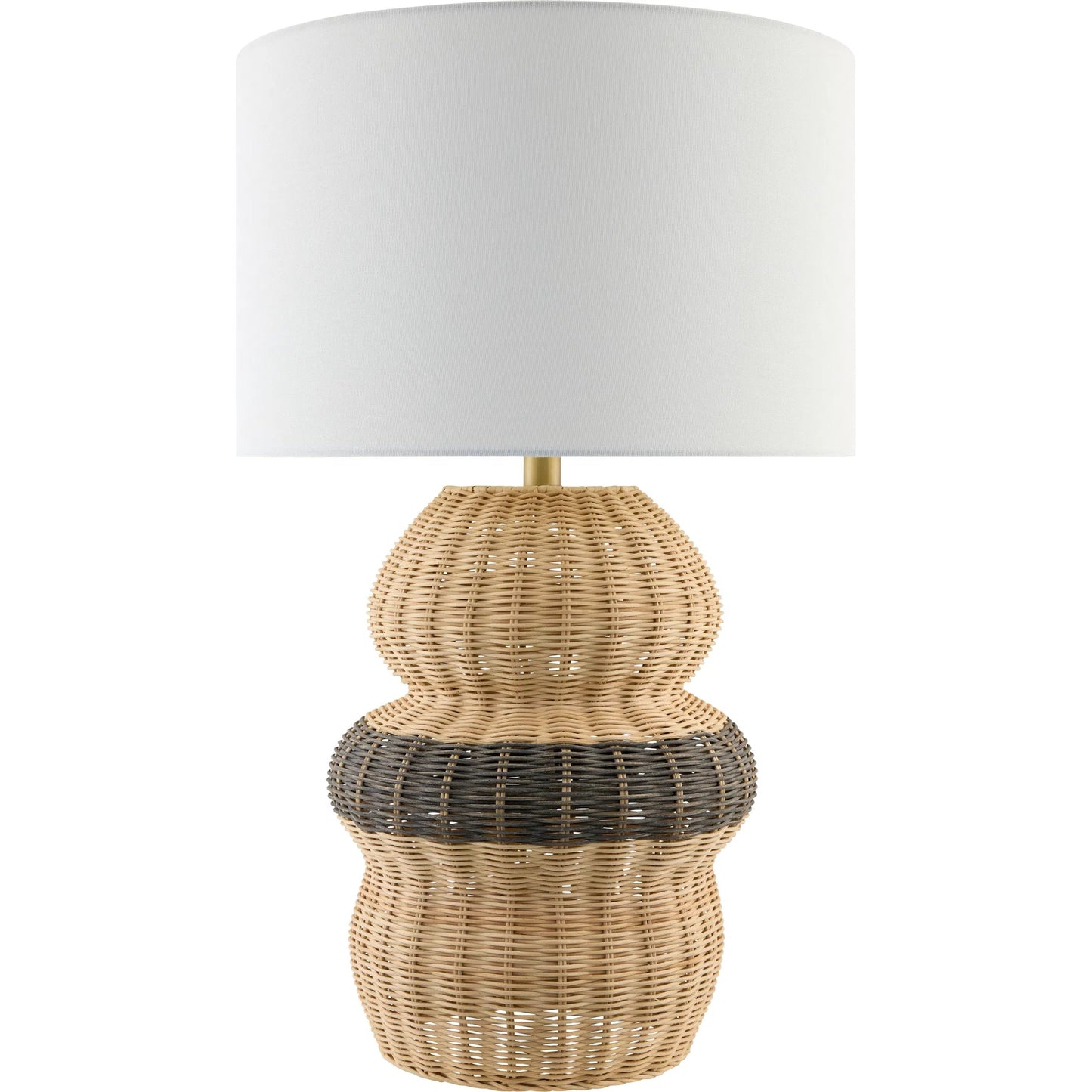 001 SI-2258861 | Primary Silo | Caylus Tall Accent Table Lamp by Livabliss in body: beige; shade: white; finial: metallic - brass; harp: metallic - brass; cord: translucent and natural, plated. Made from rattan, linen, polyester, iron in a rustic style.