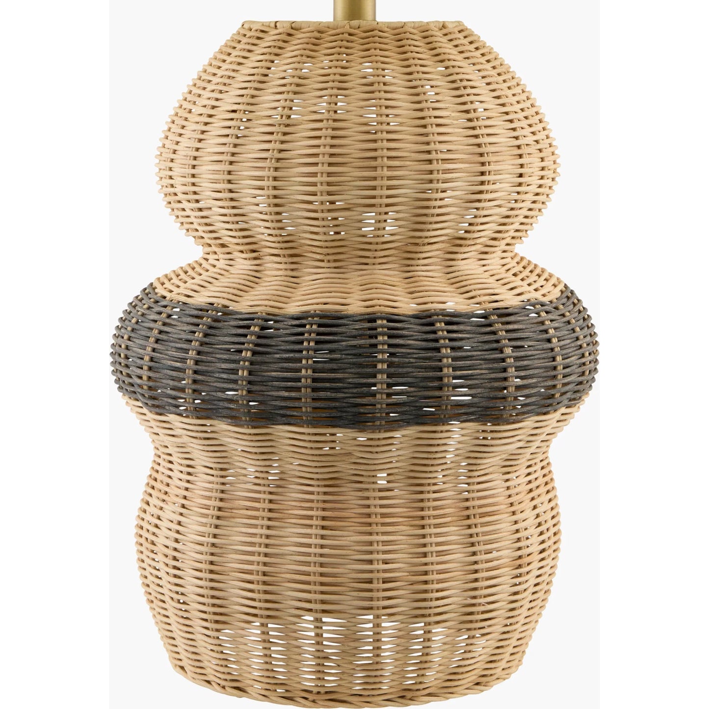 002 SI-2258861 | Closeup | Caylus Tall Accent Table Lamp by Livabliss in body: beige; shade: white; finial: metallic - brass; harp: metallic - brass; cord: translucent and natural, plated. Made from rattan, linen, polyester, iron in a rustic style.