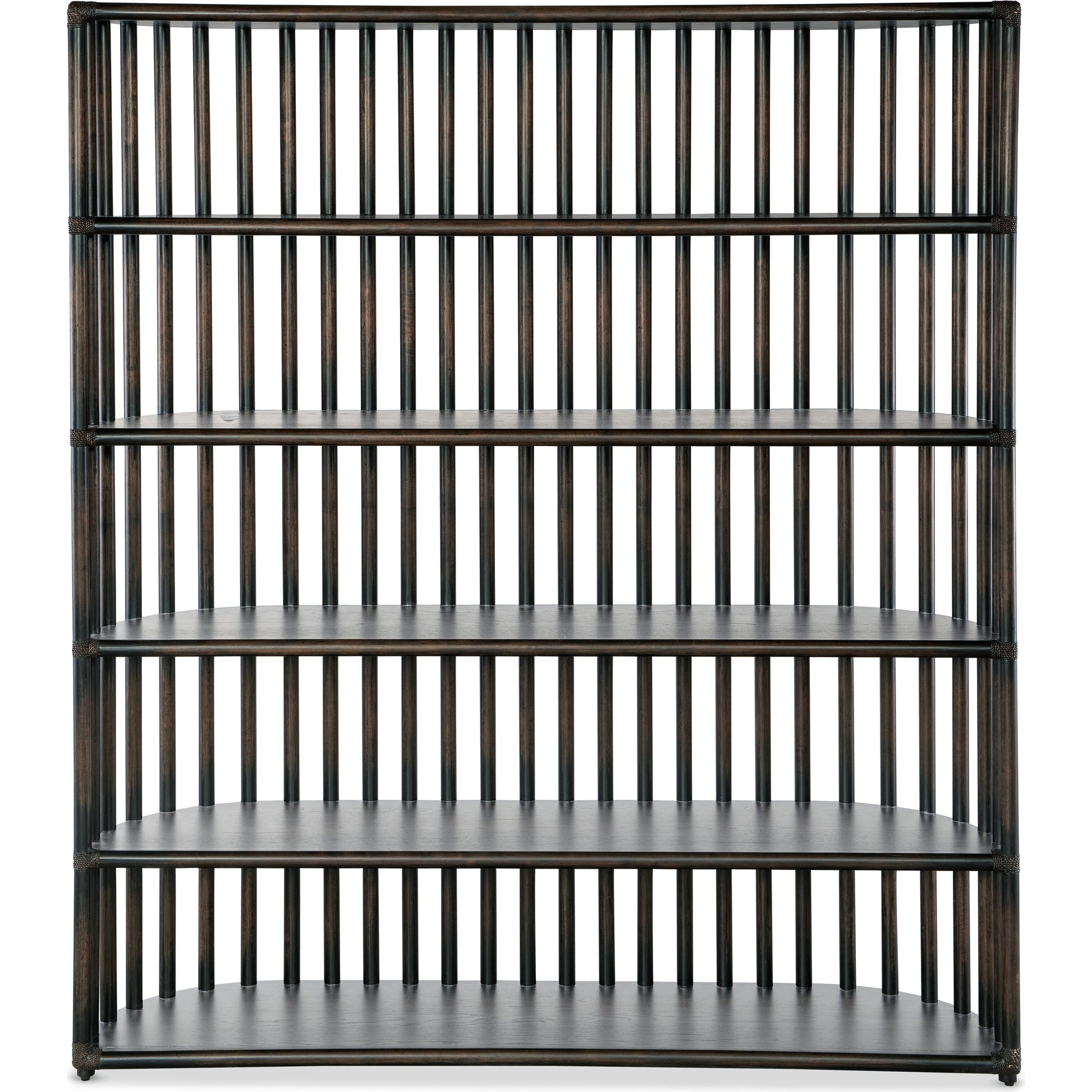 Retreat Slatted Bookcase by Hooker Furniture. Made from oak veneers, rope in a cottage & farmhouse style.