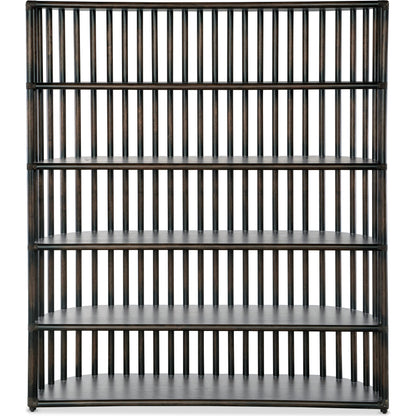 Retreat Slatted Bookcase by Hooker Furniture. Made from oak veneers, rope in a cottage & farmhouse style.