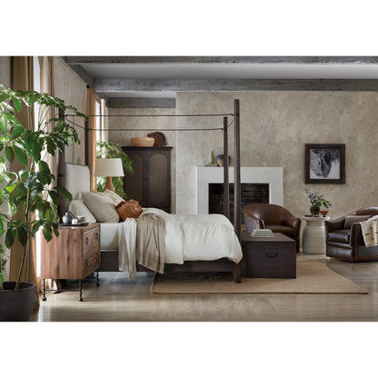 Big Sky Small Wardrobe by Hooker Furniture in charred timber. Made from pecky hickory veneers, burlap in a traditional style.