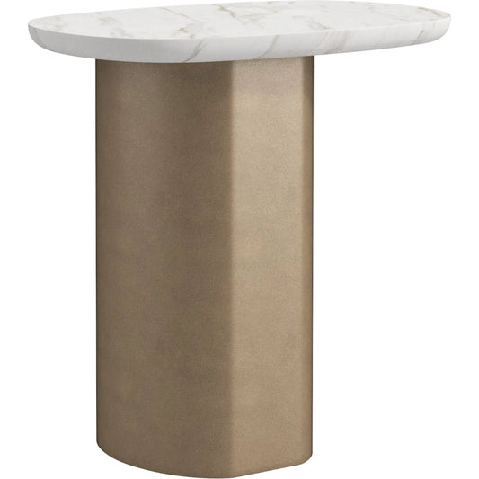 Verge Chairside Table by A.R.T. Furniture in white and bronze. Made from materal(s): white marble top, resin base in a unique style.