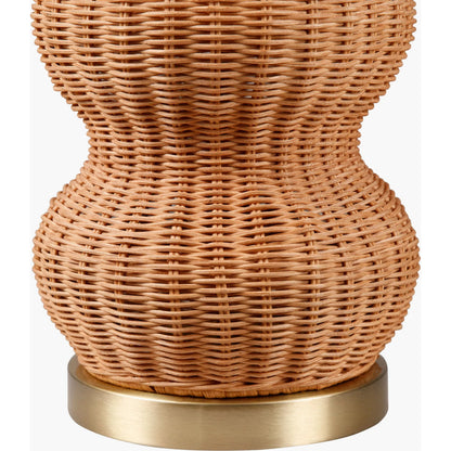 Cazorla Table Lamp - 532384 by Livabliss in body: tan, base: metallic - brass, shade: white, finial: metallic - brass, harp: metallic - brass, cord: translucent and platedpaintedplated. Made from rattan, iron, linen, polystyrene 