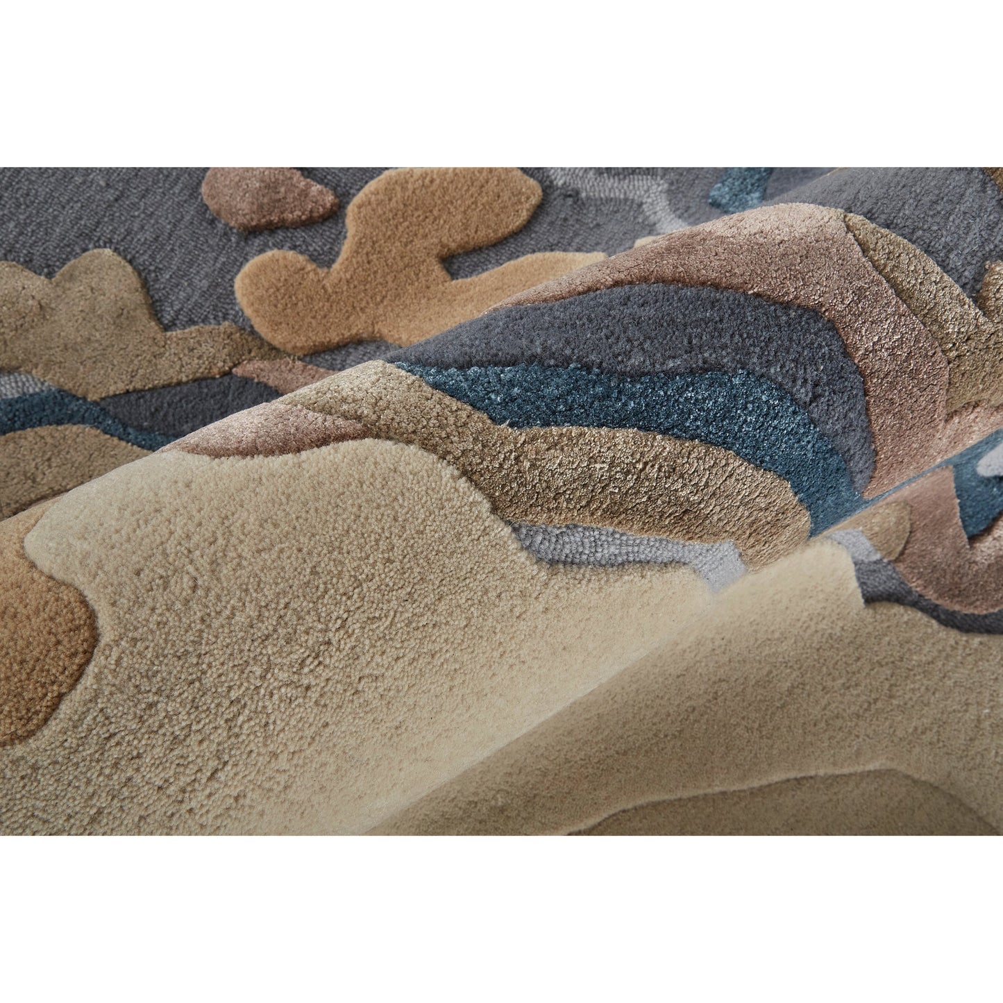 002 SI-2007299,SI-2007302 | Closeup | Serrano Transitional Rug - 8855F by Feizy in tan, brown, blue. Made from unique in a unique style.