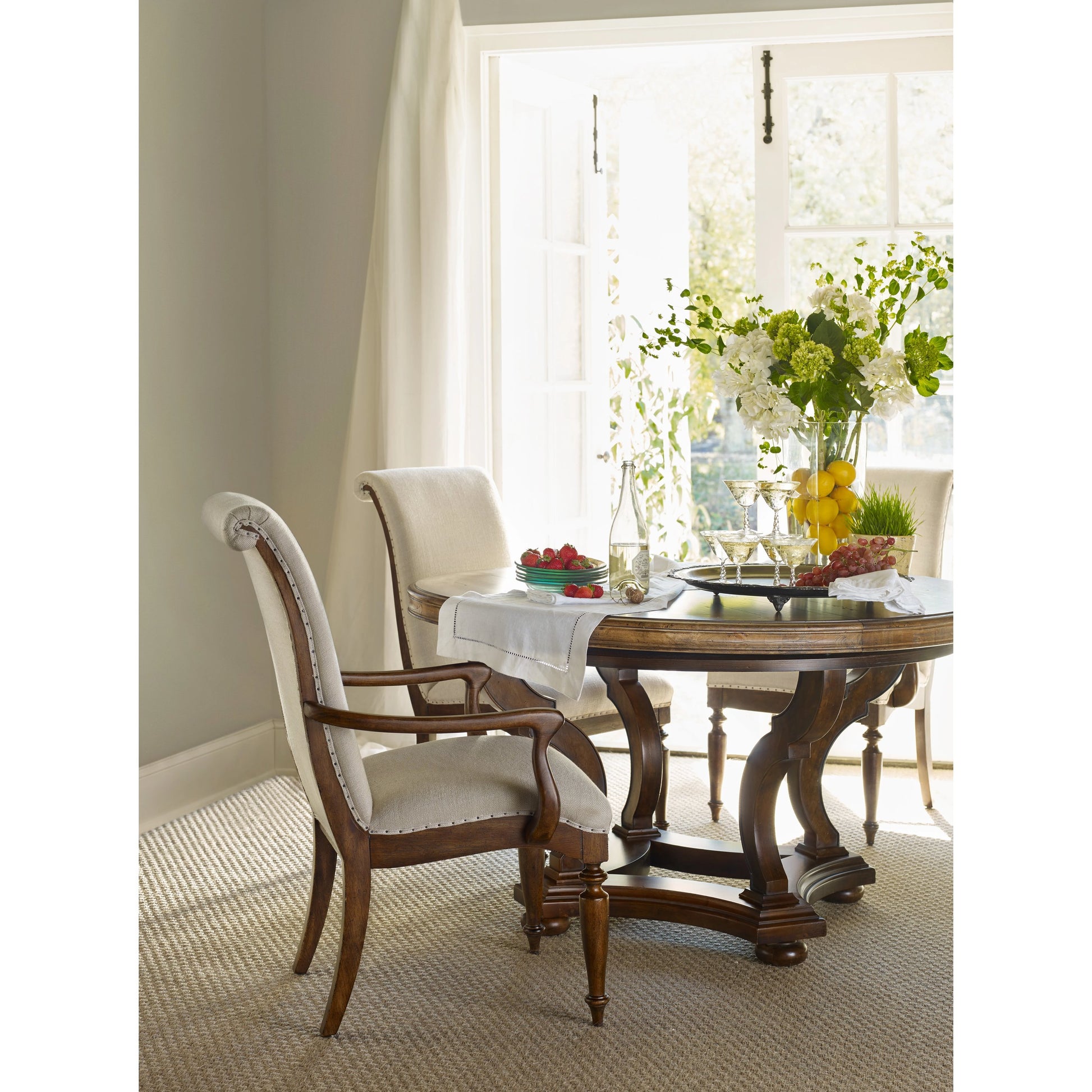 Archivist Arm Chair (Set of 2) by Hooker Furniture in beige and pecan, aubergine. Made from fabric, nailheads in a transitional style.