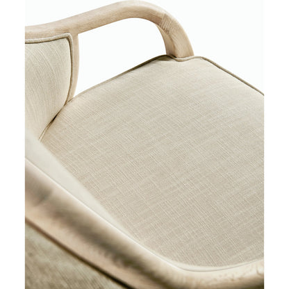 Water Basin Dining Arm Chair by Jonathan Charles in whitewash oak. Made from oak, foam, fabric, grass cloth in a modern style.
