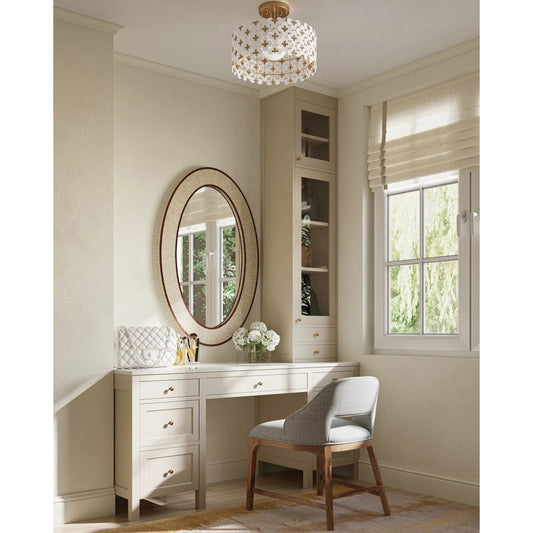 Spring Flower Semi-Flush Mount by Currey and Company in frosted, glossy white, brass. Made from glass, wrought iron in a modern style.