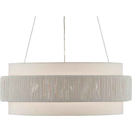 Rousham Chandelier by Currey and Company in beige, sugar white. Made from wrought iron, kraft paper twine in a transitional style.