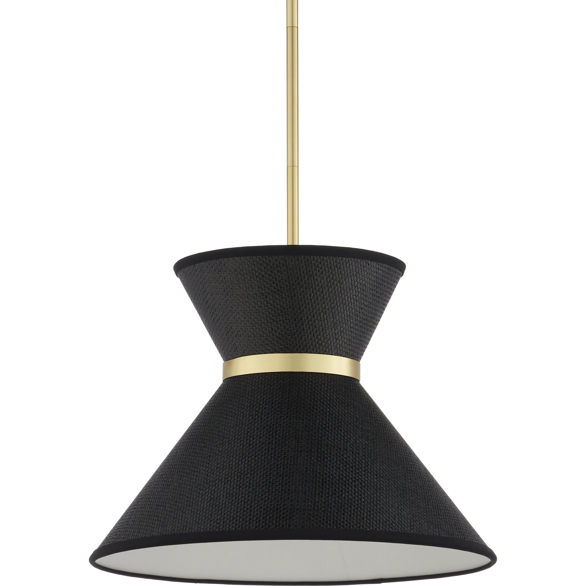 Avignon Pendant by Currey and Company in black, polished brass. Made from metal, paper in a modern style.