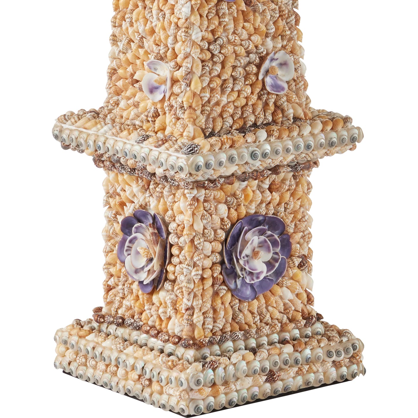 004 SI-2387002 | Closeup | Coquillage Short Obelisk by Currey and Company in natural. Made from shells, wood in a eclectic & global style.