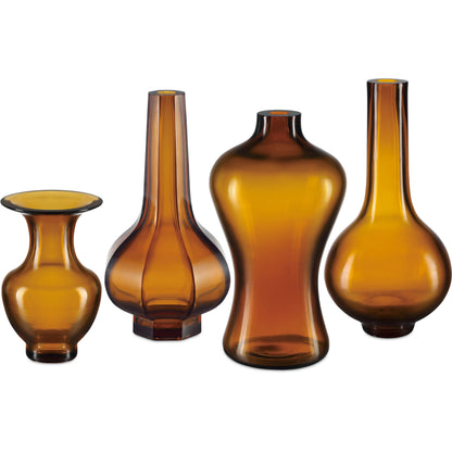 Gold Peking Maiping Vase by Currey and Company in amber. Made from glass in a modern style.