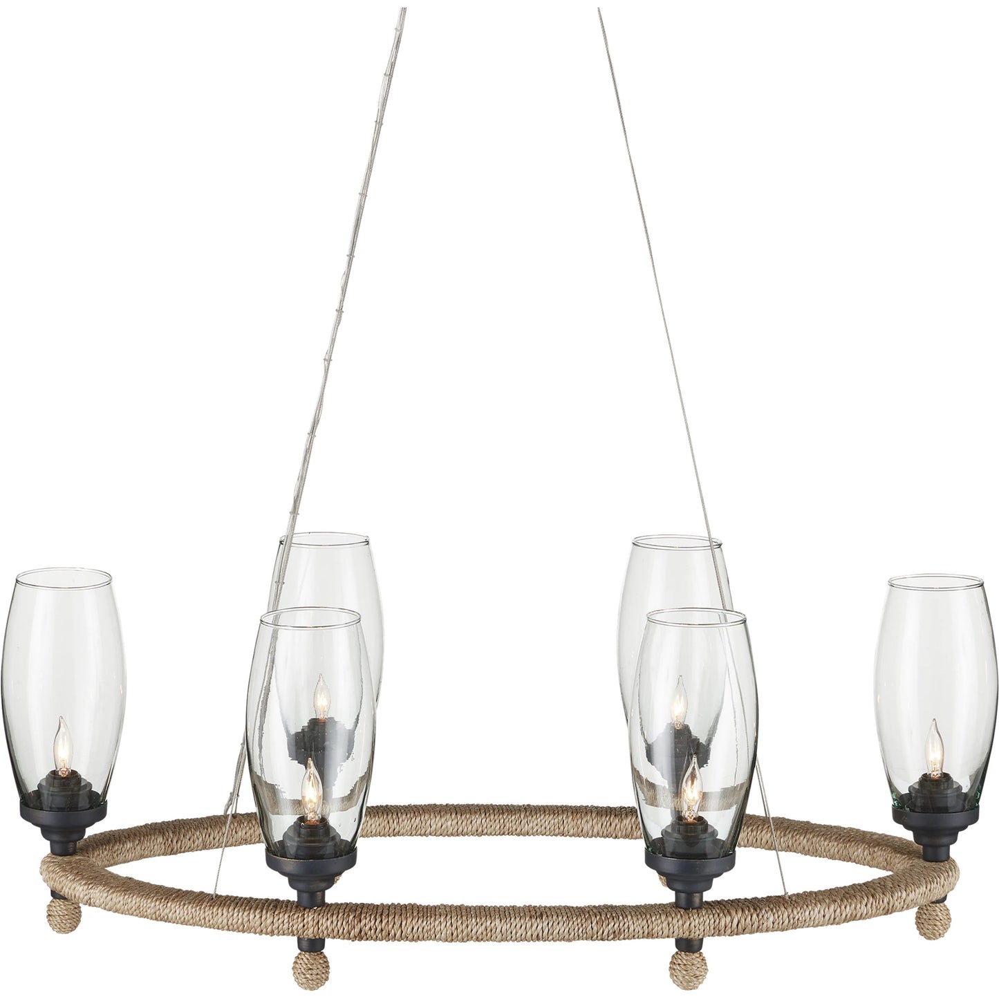 002 SI-2007768 | Additional Silo | Hightider Glass Oval Chandelier by Currey and Company in natural, clear, french black. Made from wrought iron, abaca rope, recycled glass in a modern style.