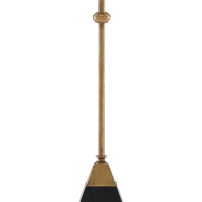 Recluse Table Lamp by Currey and Company in vintage brass, black. Made from brass, granite in a modern style.
