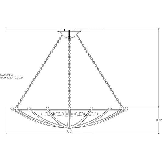 Fontaine Chandelier by Currey and Company in antique gold leaf, contemporary gold leaf, satin black. Made from wrought iron in a transitional style.