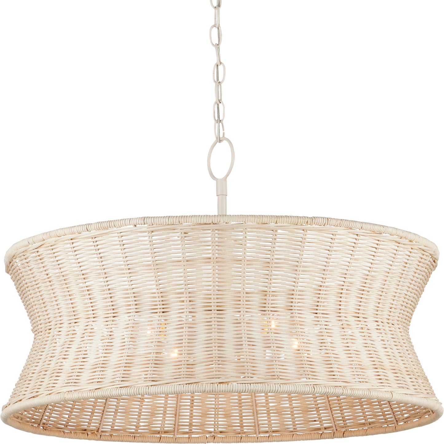 001 SI-1998782 | Primary Silo | Phebe Chandelier by Currey and Company in bleached natural, vanilla. Made from rattan, wrought iron in a cottage & farmhouse style.