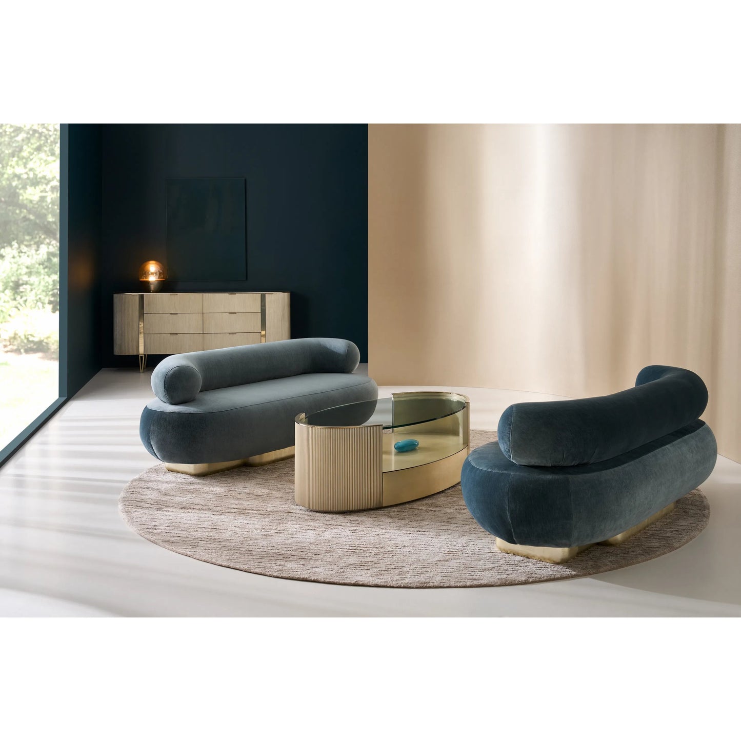 010 SI-2370790 | Lifestyle | Lagoon Sofa by Caracole in peacock and oracle. Made from unique in a eclectic & global style.