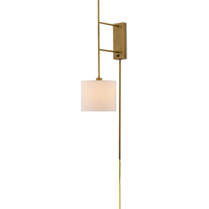 Savill Wall Sconce by Currey and Company in antique brass. Made from metal in a transitional style.