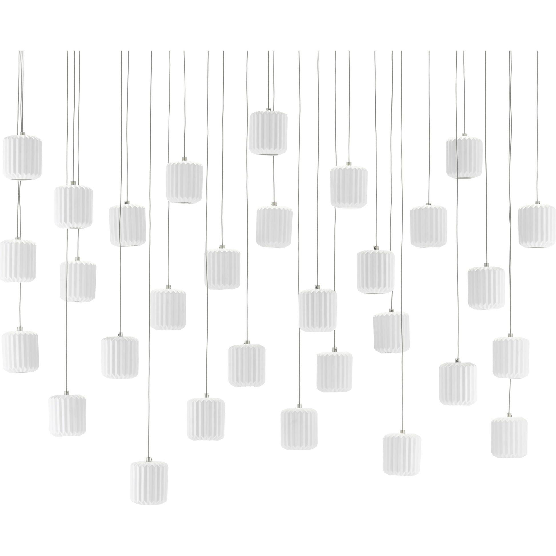 Dove Linear Pendant by Currey and Company in painted silver, white. Made from metal, ceramic in a modern style.