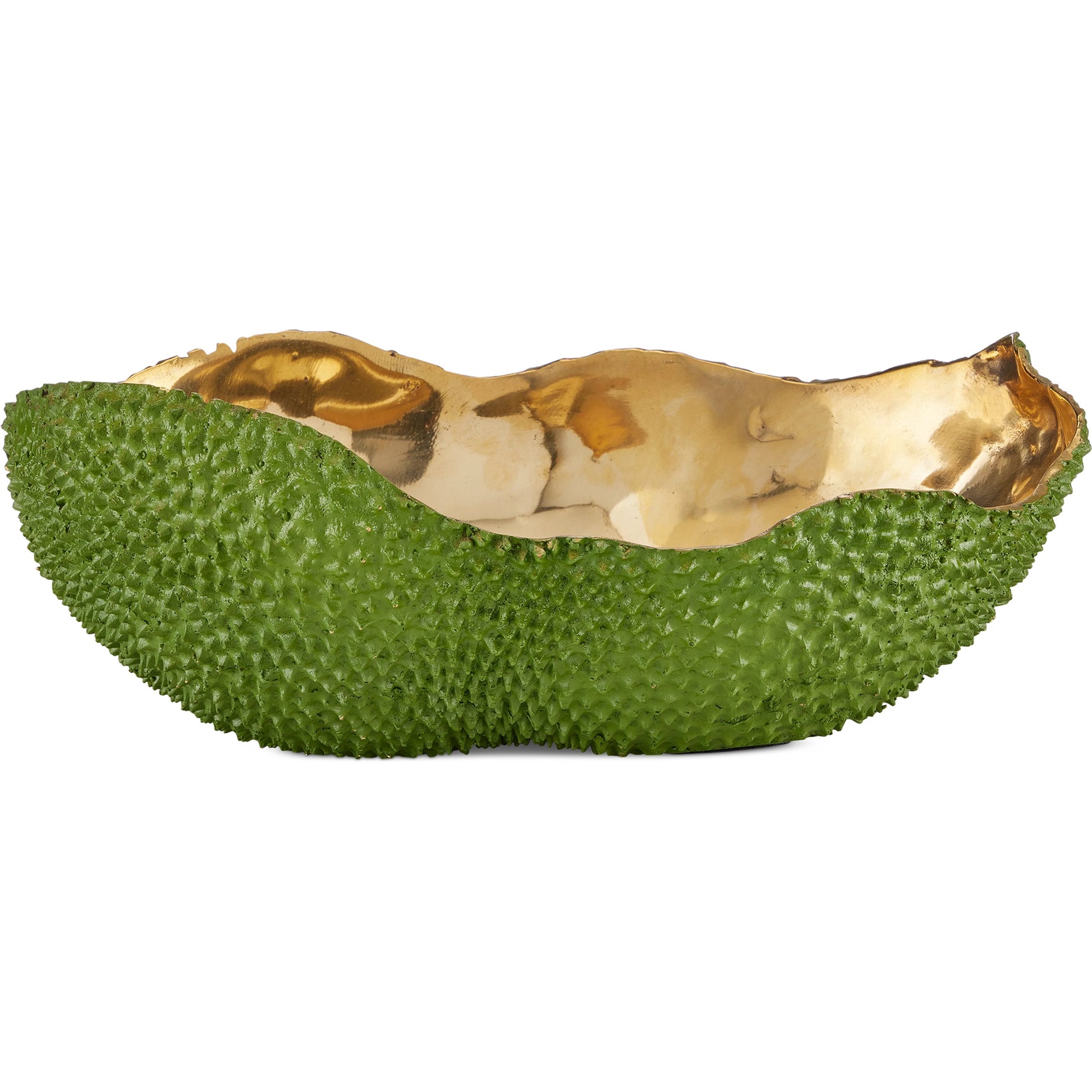 Jackfruit Oval Bowl by Currey and Company in green, gold. Made from bronze in a modern style.