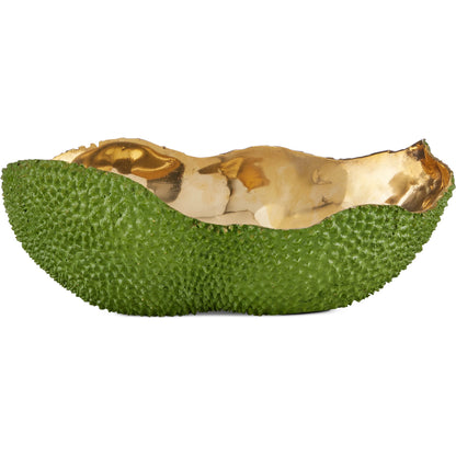 Jackfruit Oval Bowl by Currey and Company in green, gold. Made from bronze in a modern style.