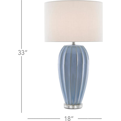 Bluestar Table Lamp by Currey and Company in light blue, clear. Made from porcelain, crystal in a coastal style.