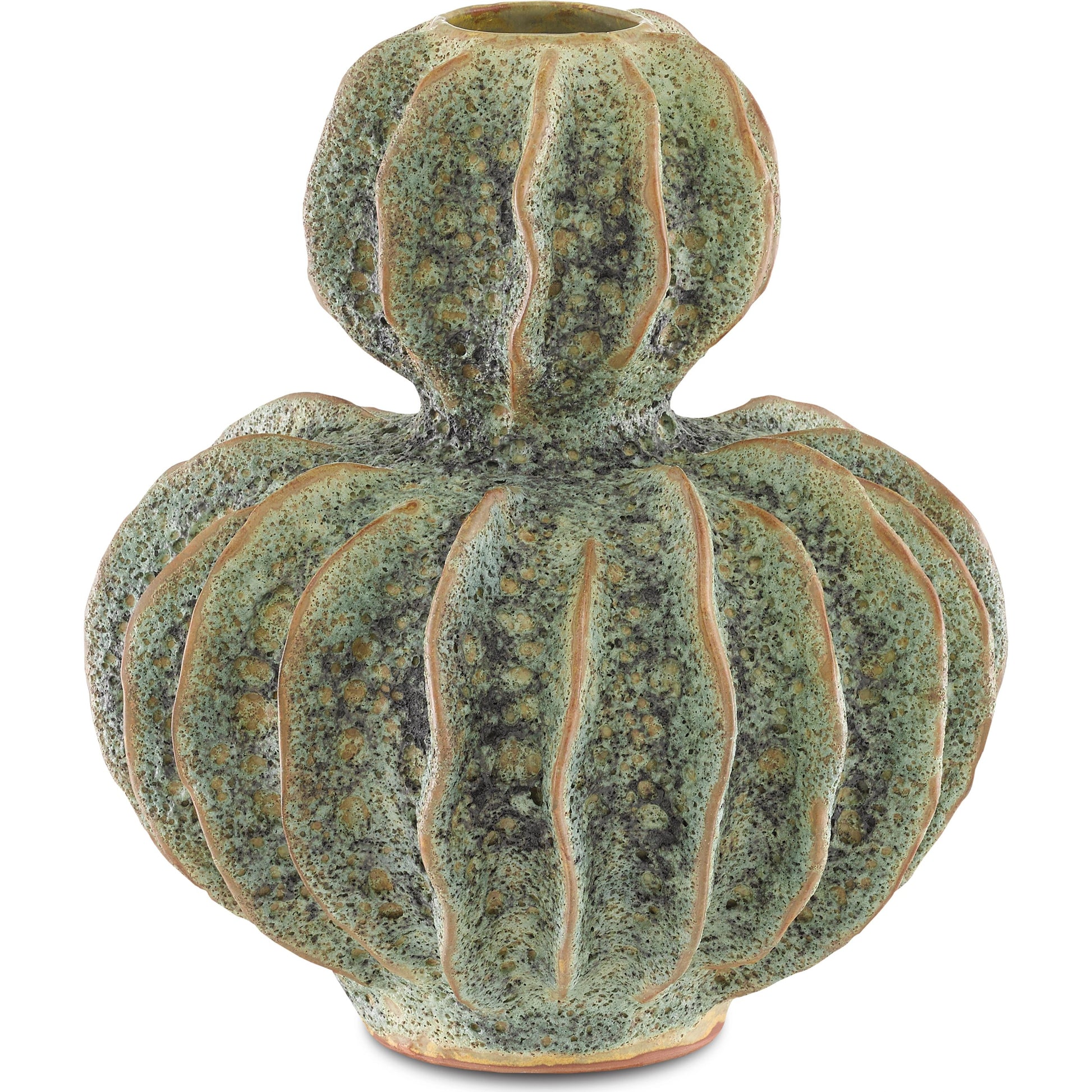 Sunken Boat Double Gourd Vase by Currey and Company in moss green. Made from ceramic in a coastal style.