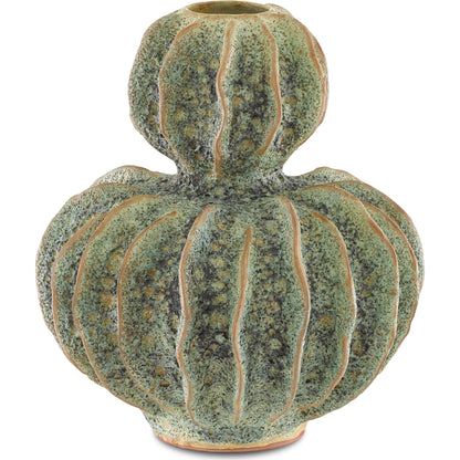 Sunken Boat Double Gourd Vase by Currey and Company in moss green. Made from ceramic in a coastal style.