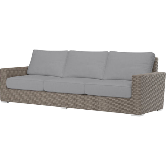 Coronado Outdoor Sofa in Canvas Flax by Sunset West in browns. Made from resin wicker in a modern style.