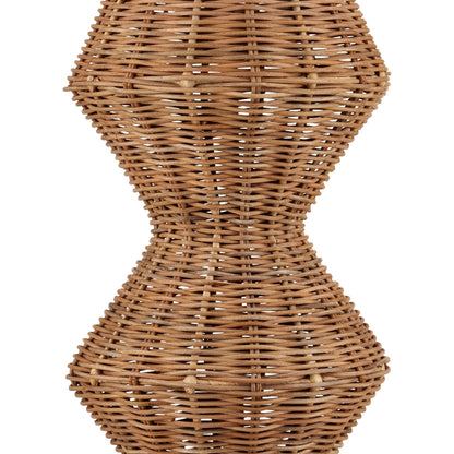 Nirvana Floor Lamp by Currey and Company in natural. Made from rattan in a rustic style.