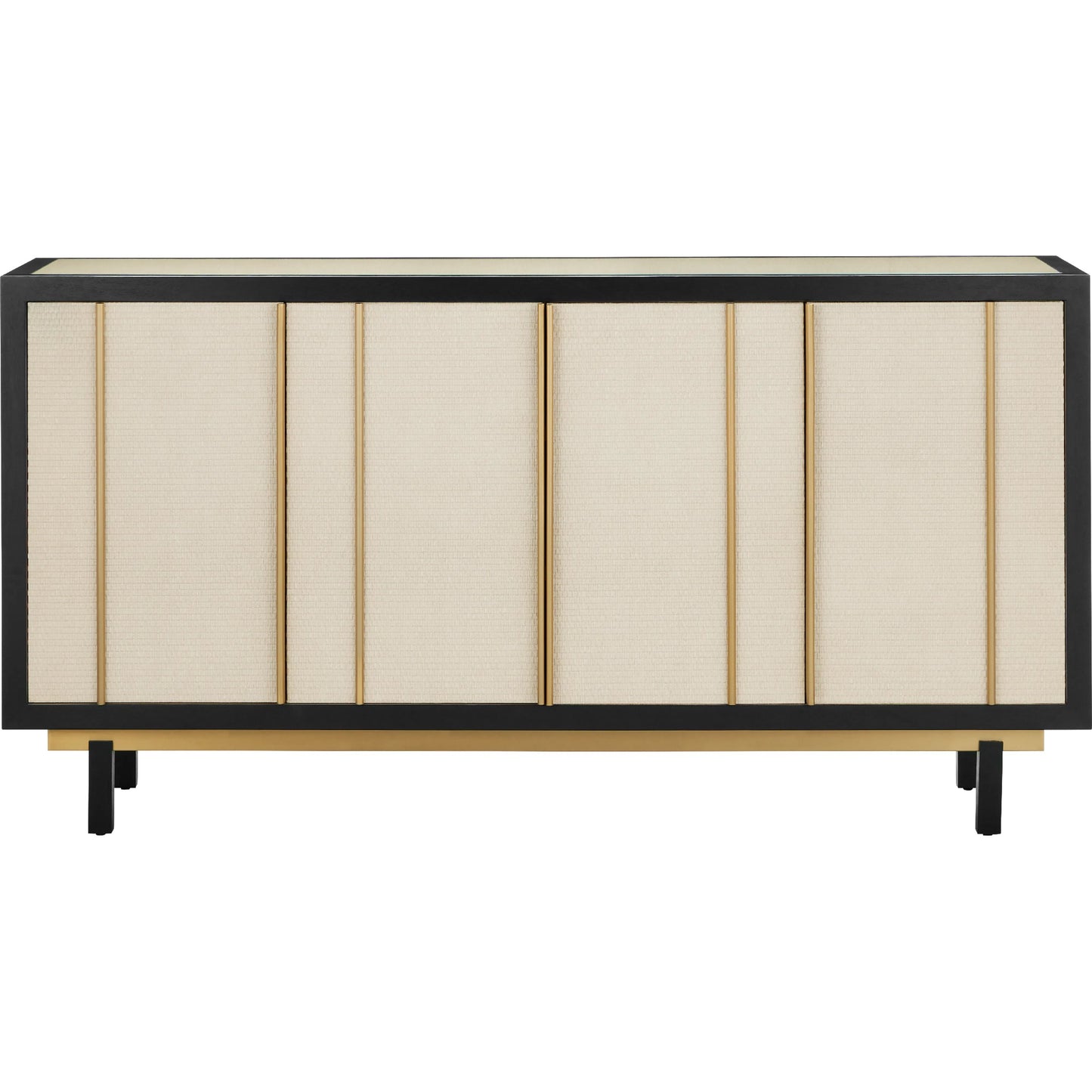 006 SI-2191699 | Additional Silo | Deanna Raffia Credenza by Currey and Company in ivory, black, satin brass, natural, clear. Made from raffia, okume veneer, stainless steel, sycamore veneer, tempered glass in a modern style.