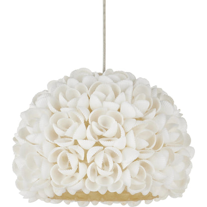 Virtu 3-Light Round Multi-Drop Pendant by Currey and Company in natural, silver. Made from clamrose shell, metal, composite in a modern style.