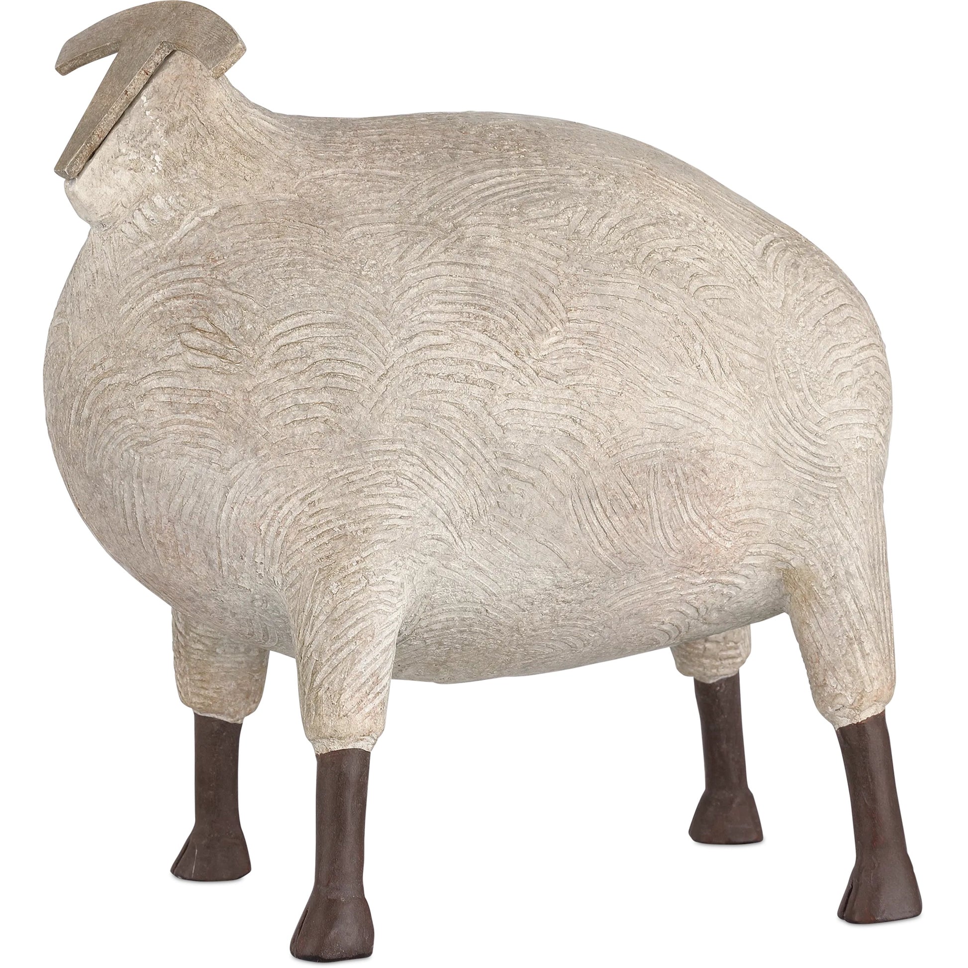 Ancient Ram Sculpture by Currey and Company in beige, black. Made from composite in a cottage & farmhouse style.
