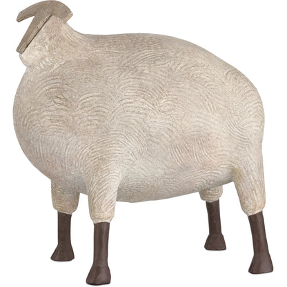 Ancient Ram Sculpture by Currey and Company in beige, black. Made from composite in a cottage & farmhouse style.