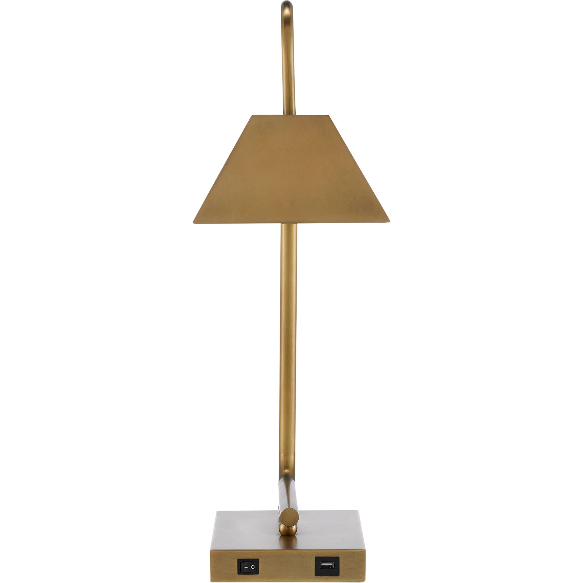 Hoxton Table Lamp by Currey and Company in light antique brass. Made from metal in a modern style.