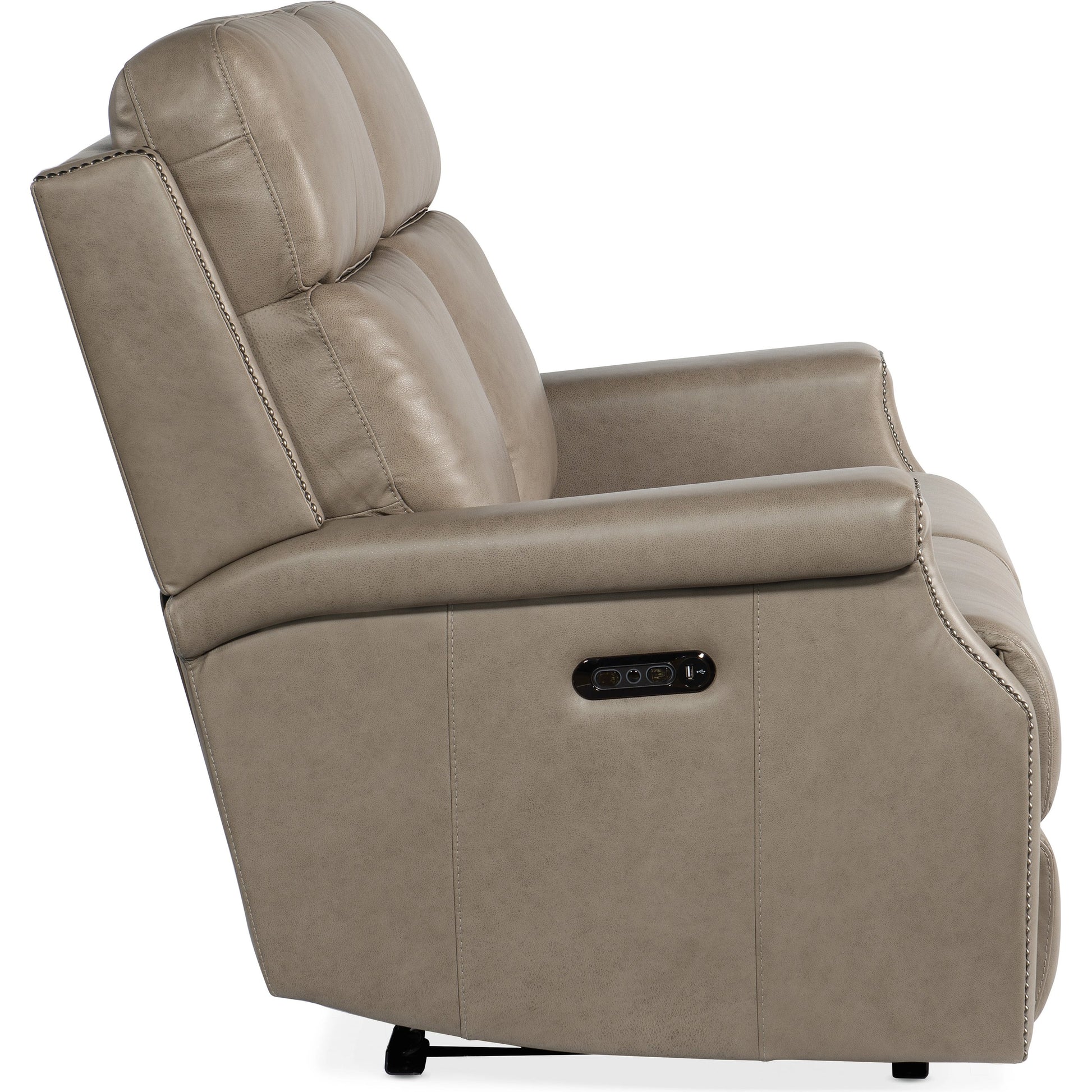 Vaughn Zero Gravity Loveseat by Hooker Furniture in shattered stone. Made from leather in a traditional style.