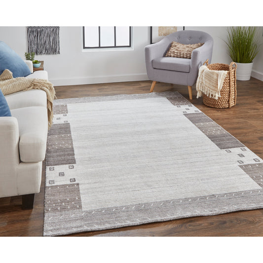 Legacy Transitional Bordered Rug - 6575F by Feizy in gray, silver, black. Made from wool, viscose in a unique style.