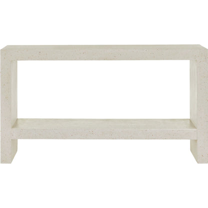 Carson Console Table by Currey and Company in ivory terrazzo. Made from fiber concrete, stone, shell in a transitional style.