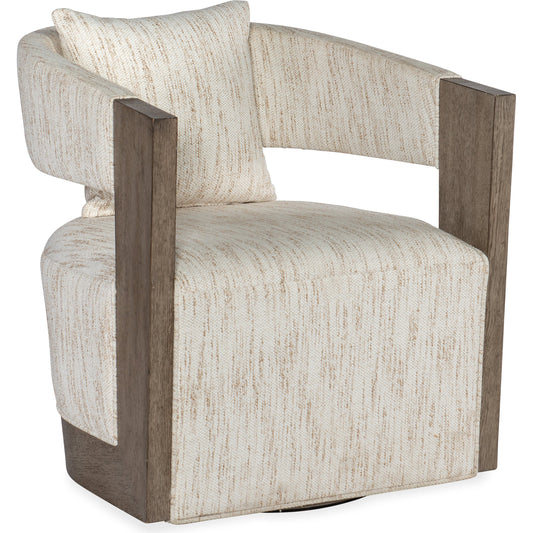 Calloway Peak Swivel Chair by Hooker Furniture in daphne parchment and mink. Made from oak veneers, fabric in a modern style.