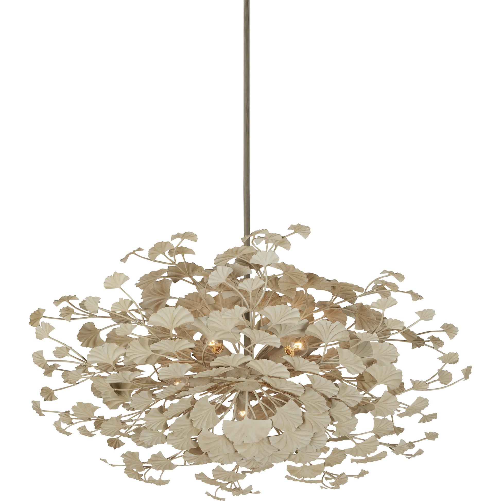 Maidenhair Cream Semi-Flush Mount by Currey and Company in antique pearl. Made from wrought iron in a modern style.
