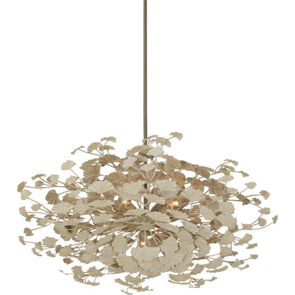 Maidenhair Cream Semi-Flush Mount by Currey and Company in antique pearl. Made from wrought iron in a modern style.