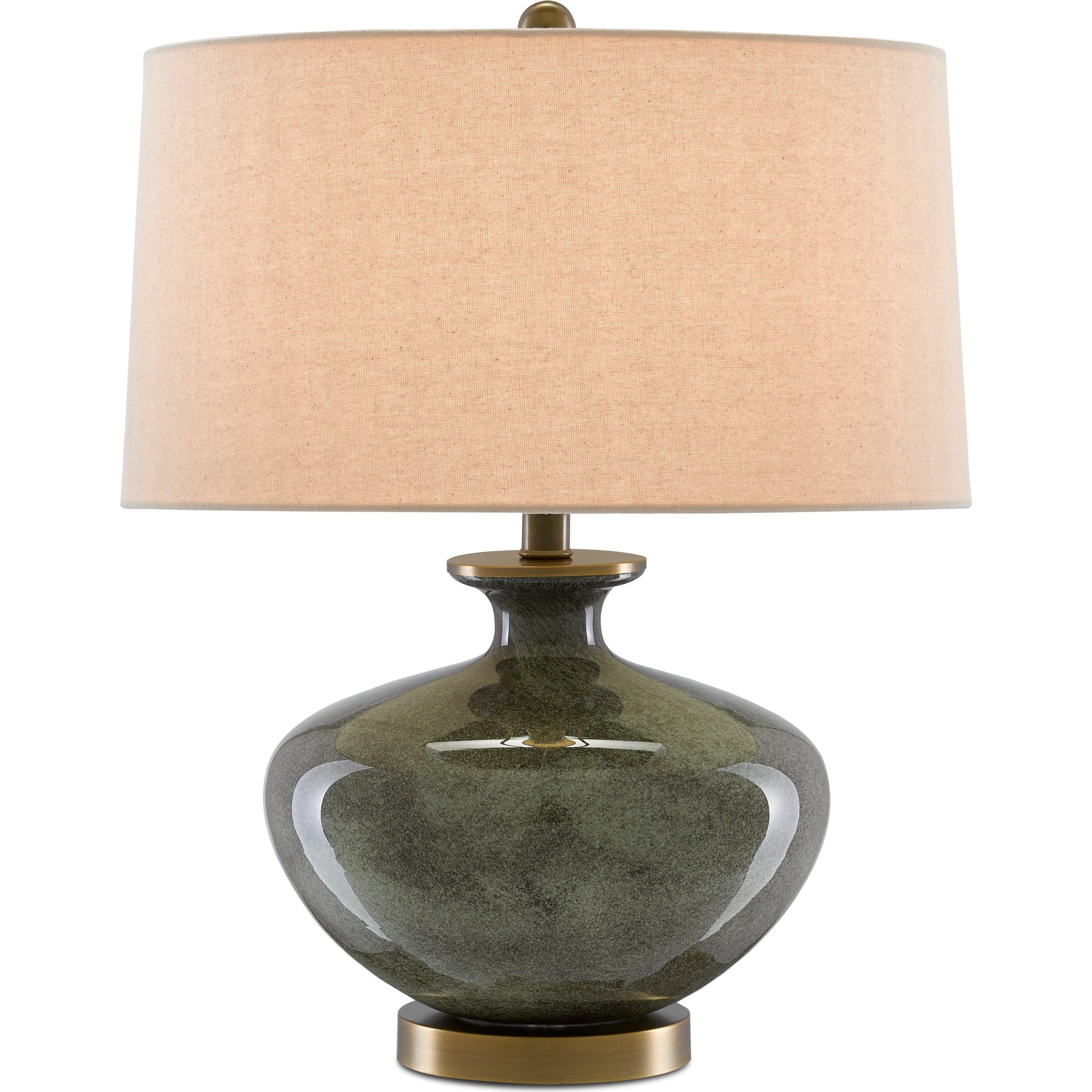 Greenlea Table Lamp by Currey and Company in dark gray, moss green, antique brass. Made from glass, metal in a transitional style.