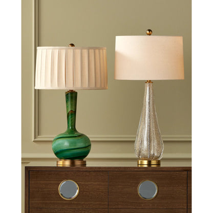 Lamartine Table Lamp by Currey and Company in green, antique brass. Made from glass, metal in a modern style.