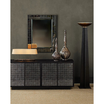 Short Turret Box by Currey and Company in marbleized brown. Made from wood in a unique style.