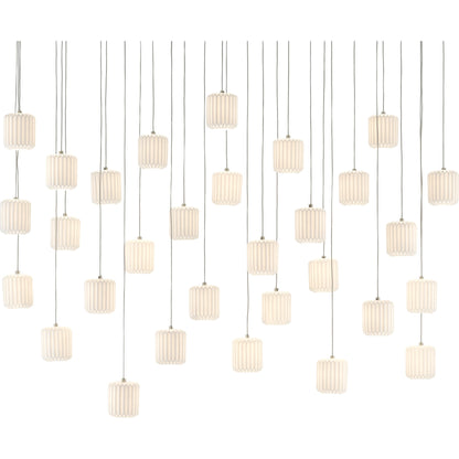 Dove Linear Pendant by Currey and Company in painted silver, white. Made from metal, ceramic in a modern style.