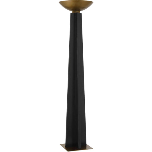 Calyx Torchiere Floor Lamp by Currey and Company in black, antique brass. Made from wood, metal in a unique style.