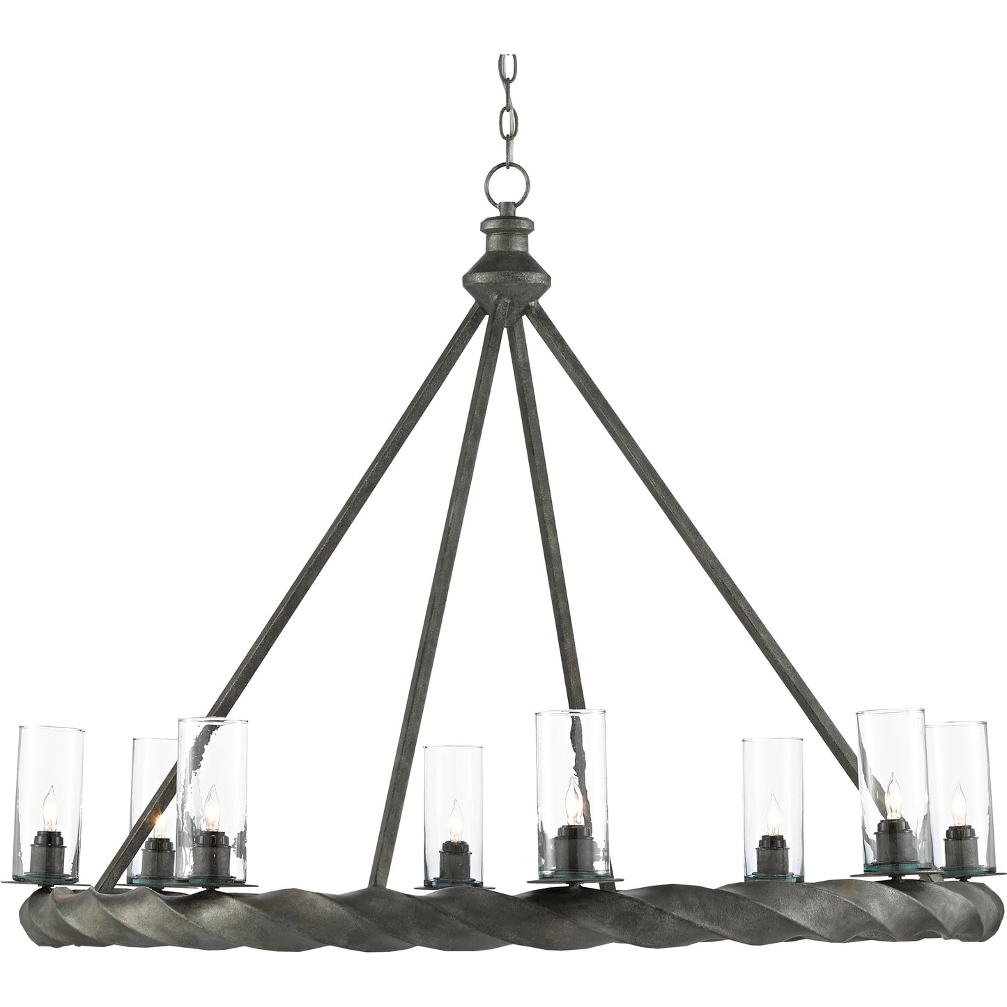 009 SR-381236 | Primary Silo | Orson Chandelier by Currey and Company in light mole. Made from wrought iron, glass in a modern style.
