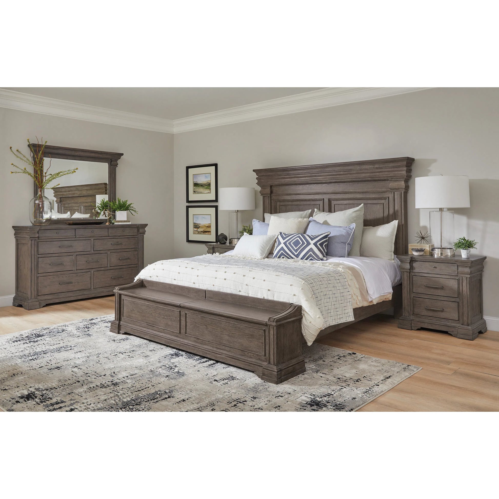 Madison Ridge 3 Drawer Nightstand by Pulaski Furniture in natural bark. Made from flat-cut white oak wood veneers in a unique style.