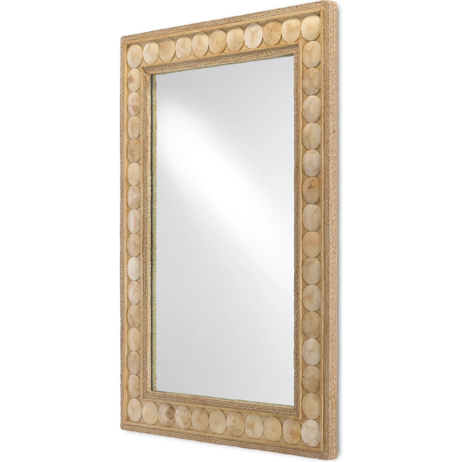Buko Rectangular Mirror by Currey and Company in straw, natural abaca rope, coco shell, mirror. Made from wood, abaca rope, coco shell, glass in a modern style.